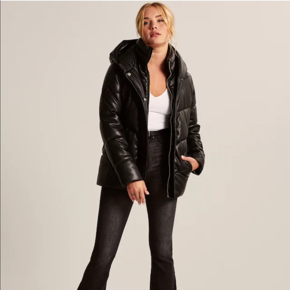 A&F Vegan Leather Puffer Jacket/ Coat